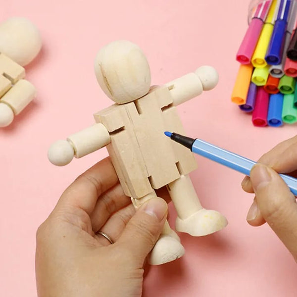 Creative Diy Wood Robot With Poster Paint & Brush