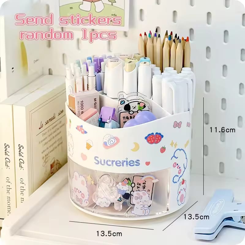 Rotary White  - Stationery Organizer &amp; Makeup Brushes Holder
