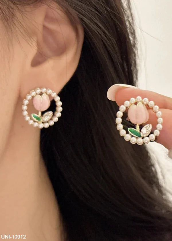 Pink Tulip Flower - Earrings