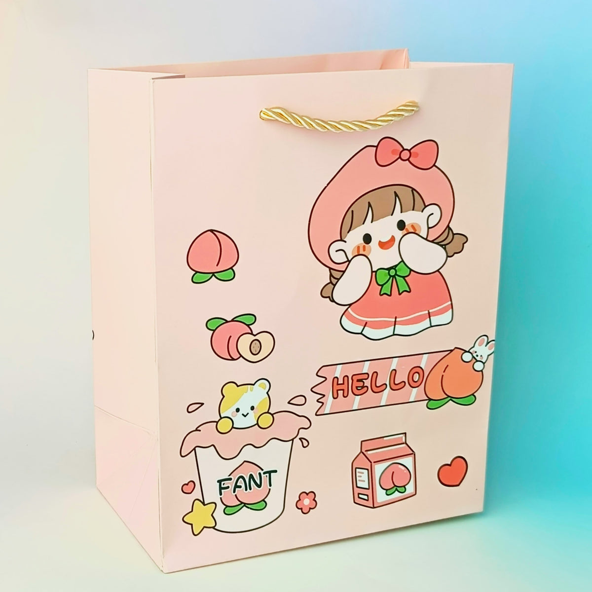 Hello Kawai Girl &amp; Animals Peach - Gift Bag