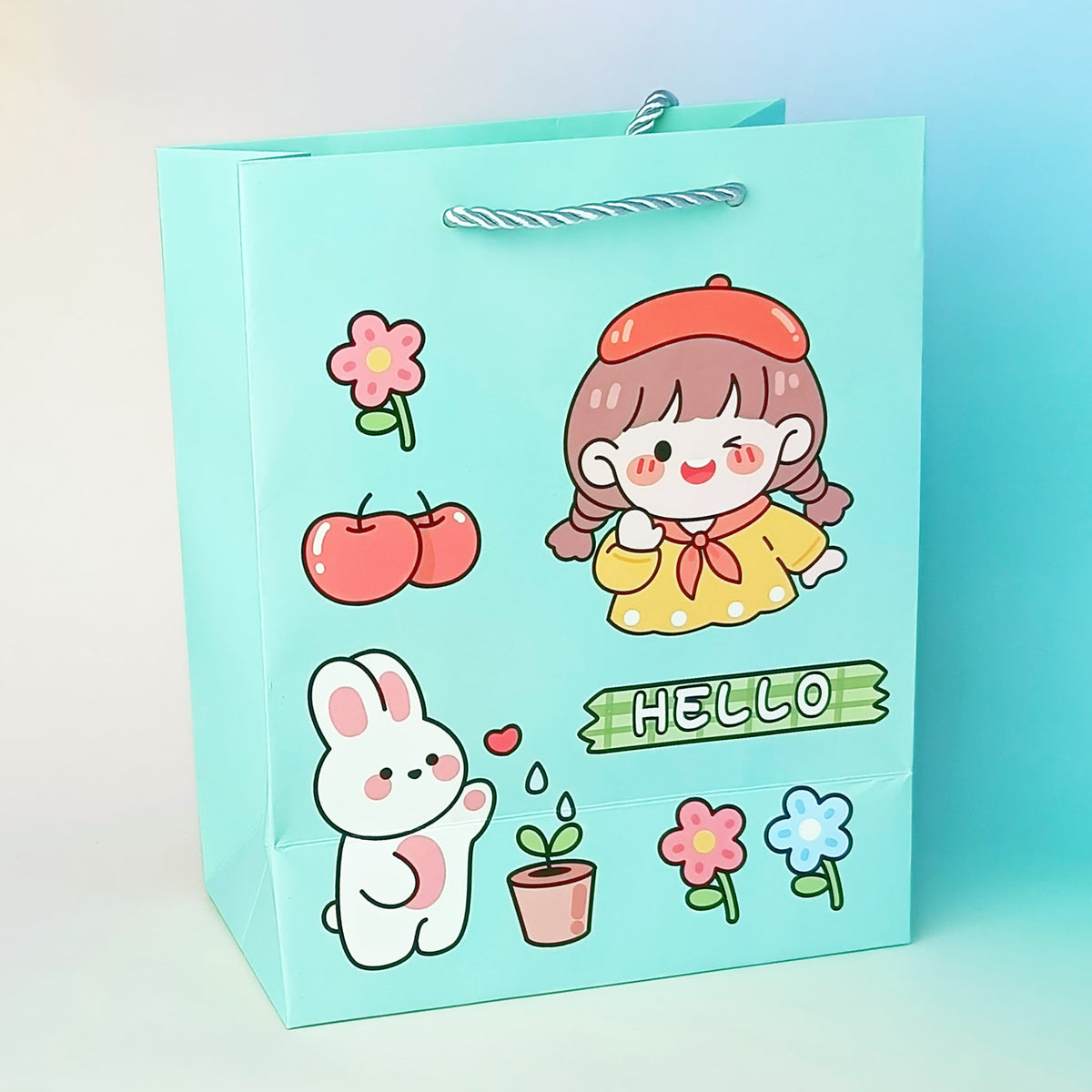 Hello Kawai Girl &amp; Animals Blue - Gift Bag