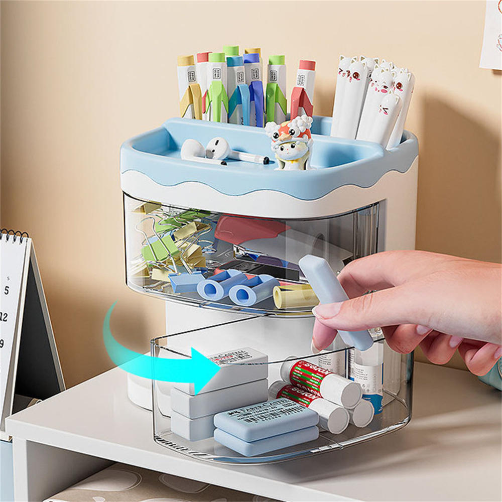 Blue Mini Stationery 2 Drawer - Desk Organizer