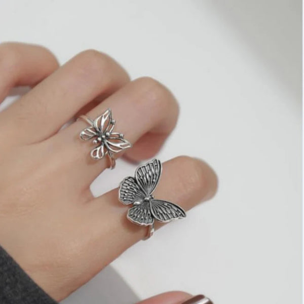 Retro Butterfly Silver - Ring Set of 2