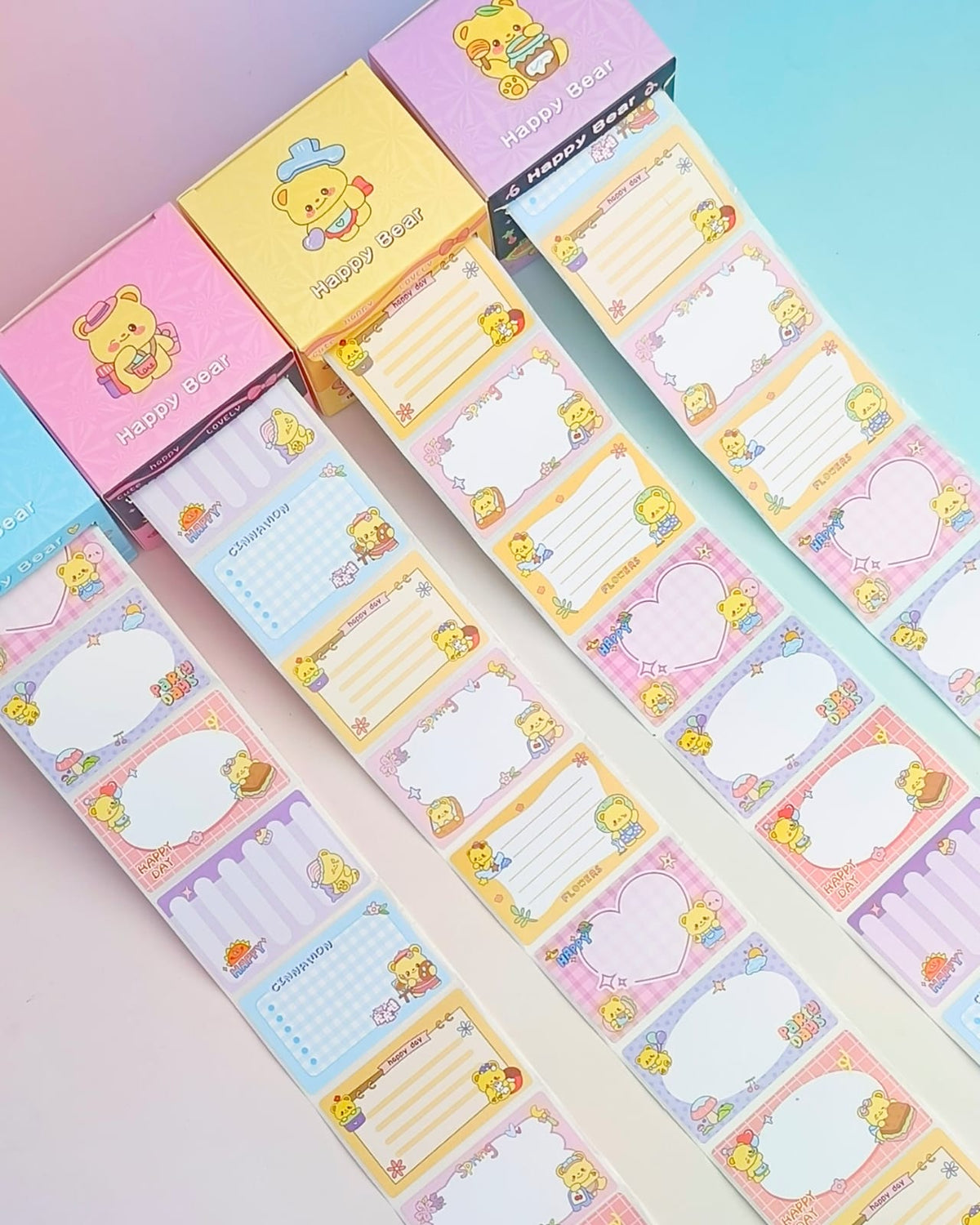 Happy Bear   Post It Notes  - Sticker Roll Box