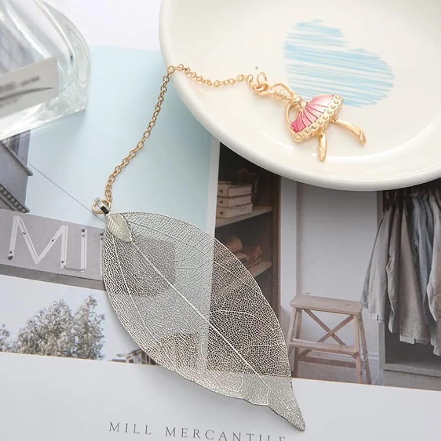 Silver Leaf &amp; Star Charms -  Bookmark