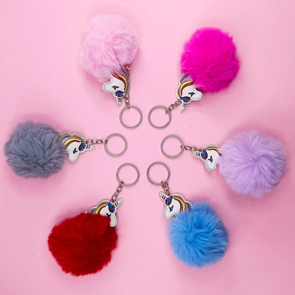 Unicorn Pom Pom - Key Silver Ring