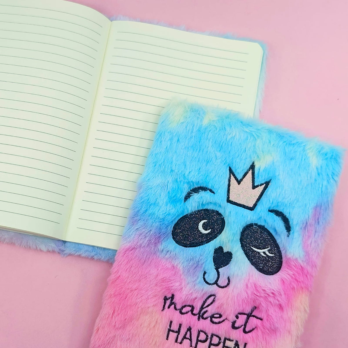 Make it happen Rainbow Panda - Fluffy Journal
