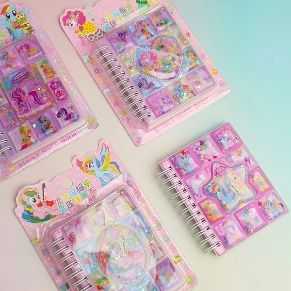 Unicorn Pony  - Glitter Water Filled Pink Spiral - Sticky Note Book