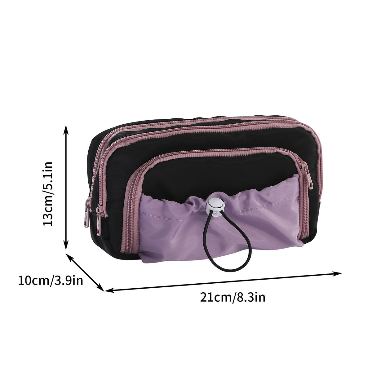 Purple &amp; Black  Large Capacity - 3 Zip Pouch