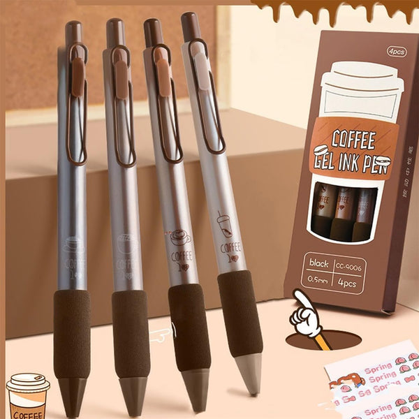 Coffee Soft Grip - Press Gel Pen Set of 4