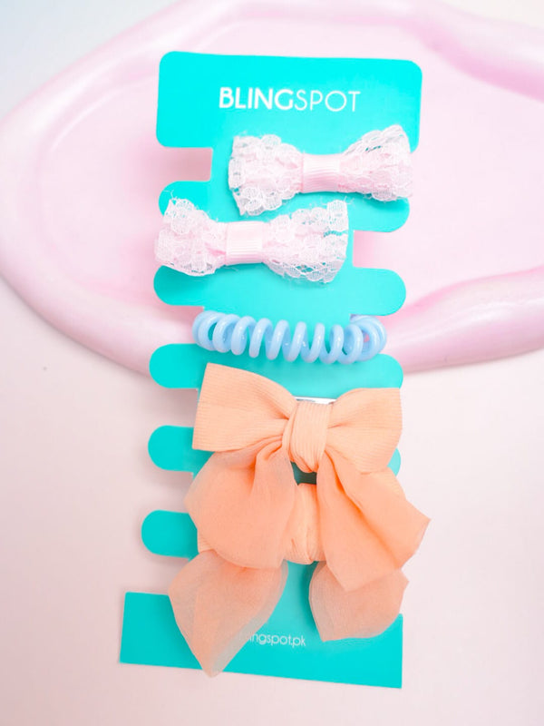 Pastel Bow Clips & Hair Ties - Hair Accessories Style 12