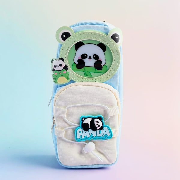 Cute Panda Blue 2 Zipper - Large Pouch