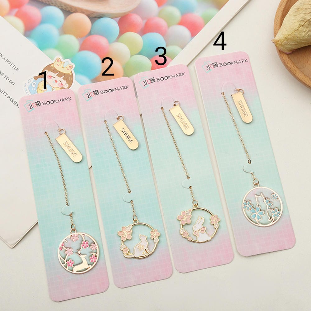 Sakura Flower &amp; Animals Gold Foil - Dangling  Bookmark