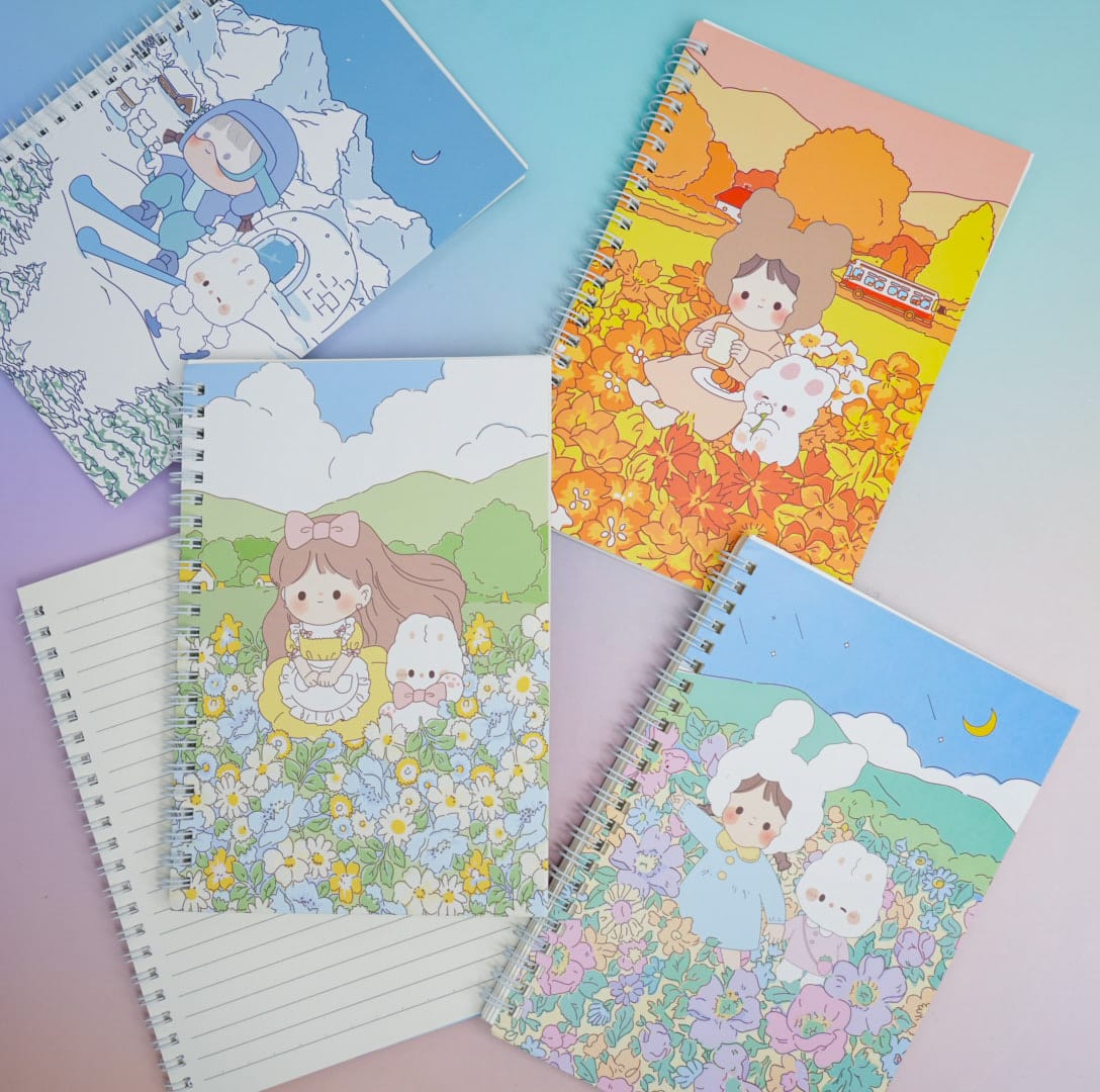 Kawai Girl & Boy Spiral Notebook / Journal ( 58 Lined Pages )