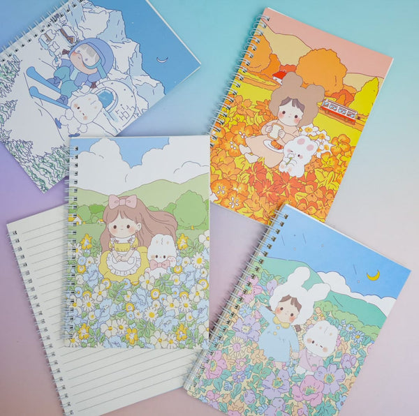 Kawai Girl & Boy Spiral Notebook / Journal ( 58 Lined Pages )