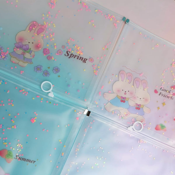 Cute Bunny Spring Flowers - Document Folder Large Pouch