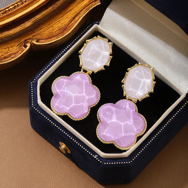 Purple Flower Stone - Earring