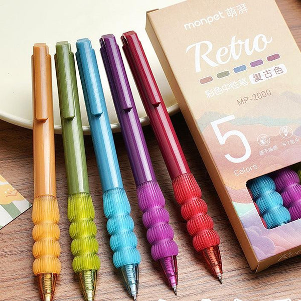 Retro Colored Ink  - Press Gel Pen Set of 5 -del
