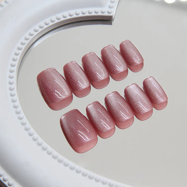 Shiny  Rose Pink - Press On Nail Set Of 24  + Free  Nail Application Kit