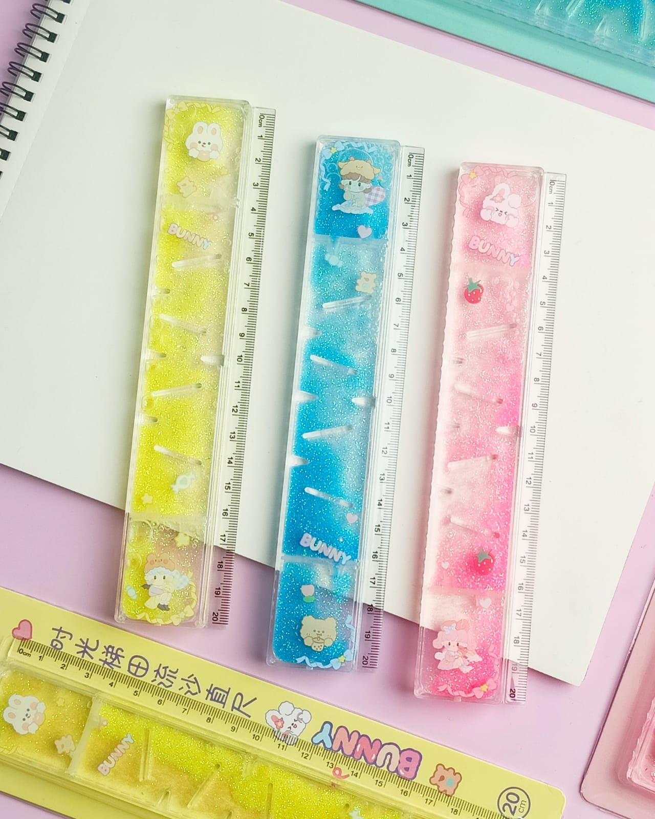 Premium Kawai Girl & Bunny Glitter Water - Ruler – BLINGSPOT