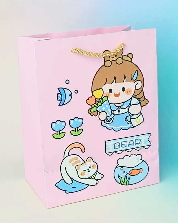 Hello Kawai Girl & Animals Pink - Gift Bag