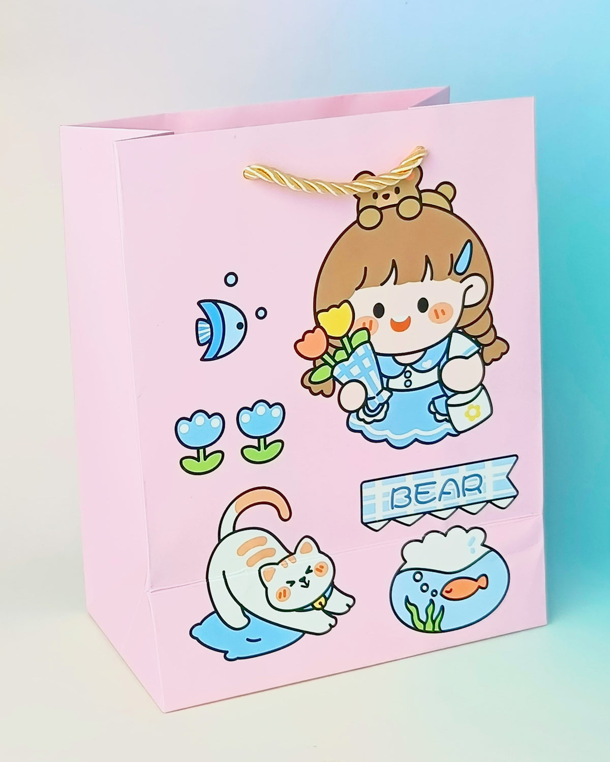 Hello Kawai Girl &amp; Animals Pink - Gift Bag