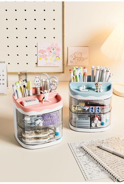 Blue Mini Stationery 2 Drawer - Desk Organizer