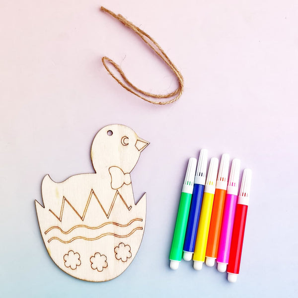 Wood Craft Chick Egg  - Marker Painting
