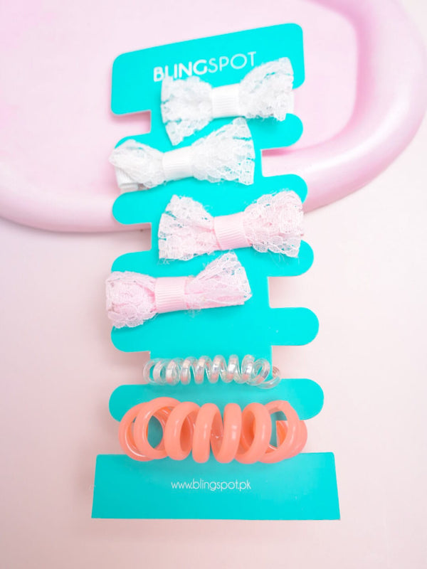 Pastel Bow Clips & Hair Ties - Hair Accessories Style 16