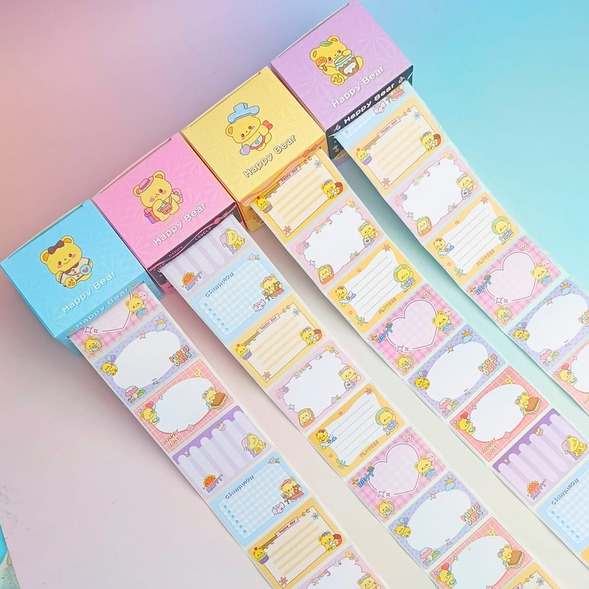 Happy Bear   Post It Notes  - Sticker Roll Box