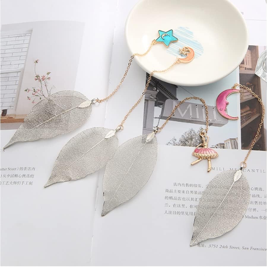 Silver Leaf &amp; Star Charms -  Bookmark