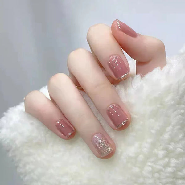 Silver Sparkle & Pink  - Press On Nail Set Of 24 + FREE  Nail Application Kit