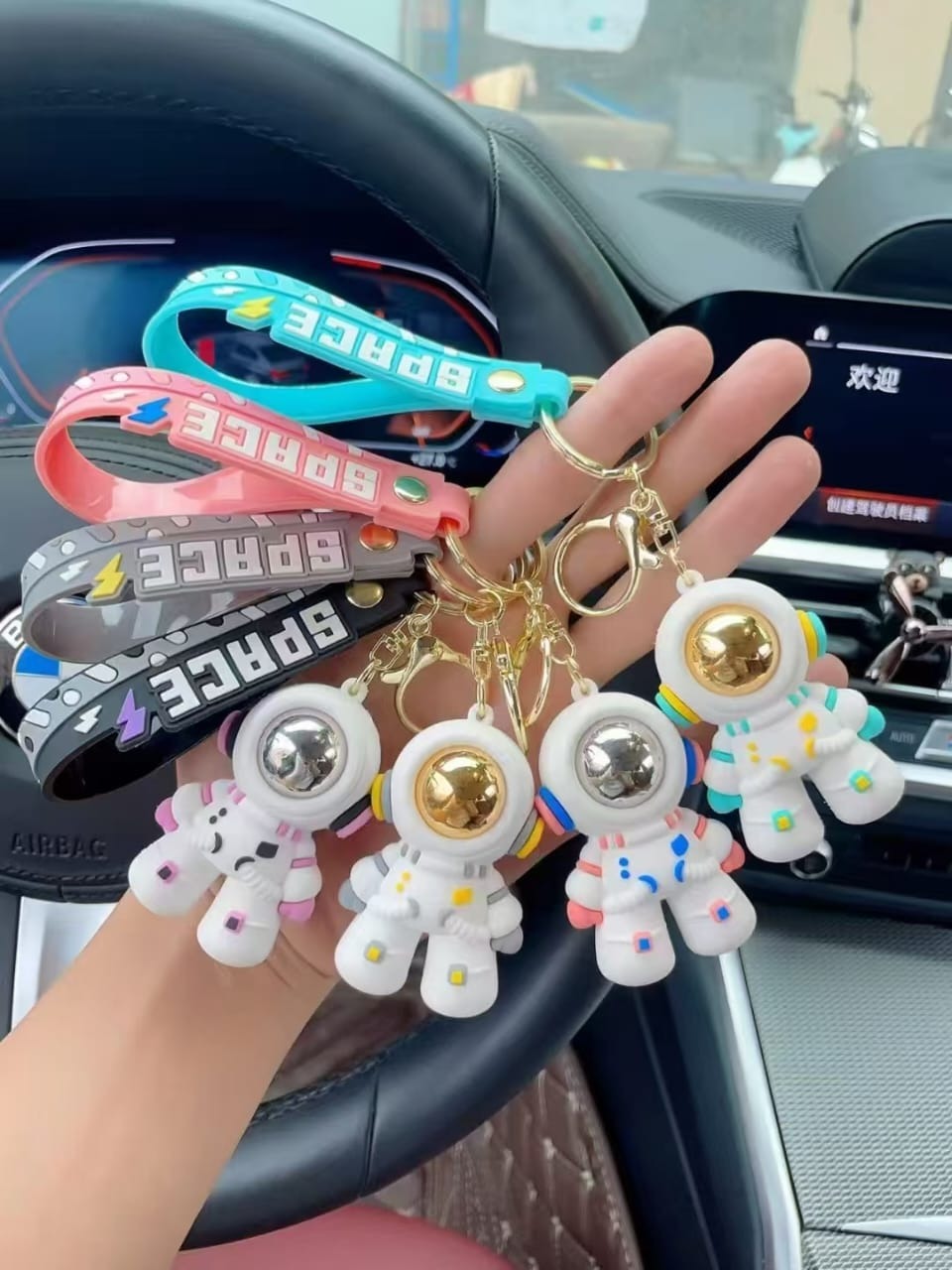 Space Astronaut Black  - Gold Key Ring