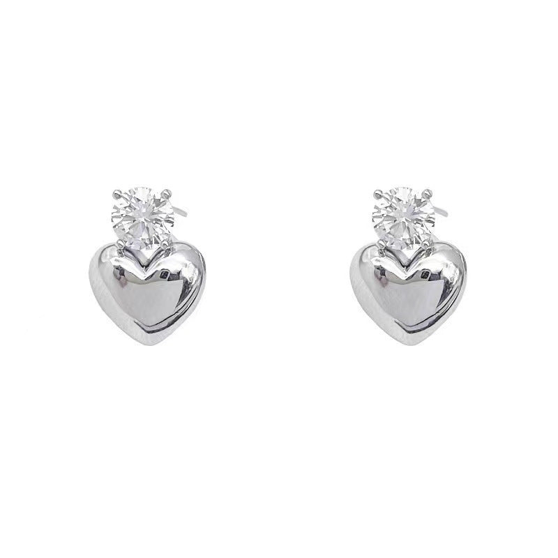 Foiled Diamond Heart Silver - Earrings