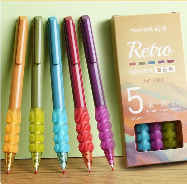 Retro Colored Ink  - Press Gel Pen Set of 5