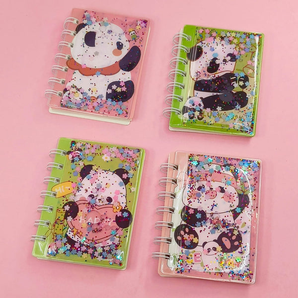 Cute Panda Glitter Water Mini Spiral Notebook - Journal