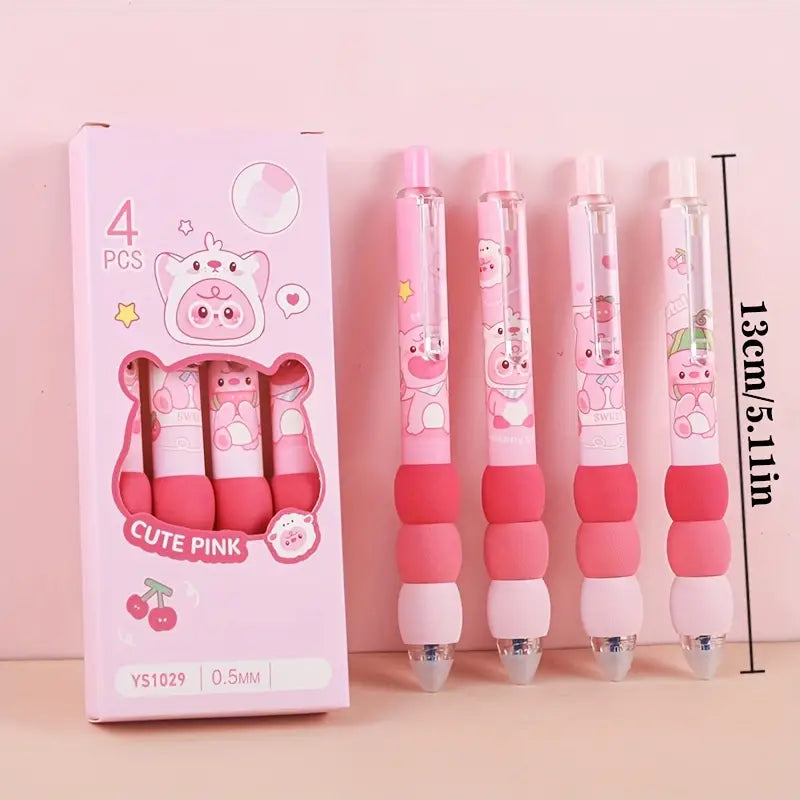 Cute Pink Soft Grip - Press Gel Pen Set of 4