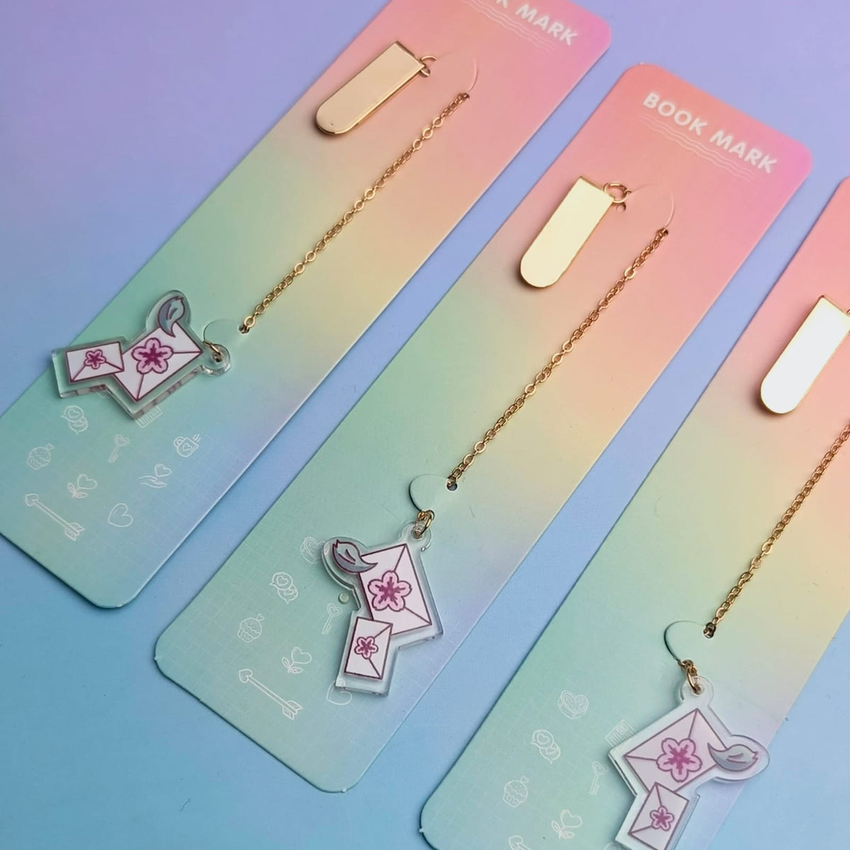 Pink Flowers Gold Foil - Dangling  Bookmark