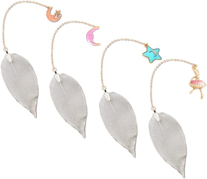 Silver Leaf &amp; Star Charms -  Bookmark