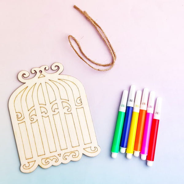 Wood Craft Bird Cage - Marker Painting