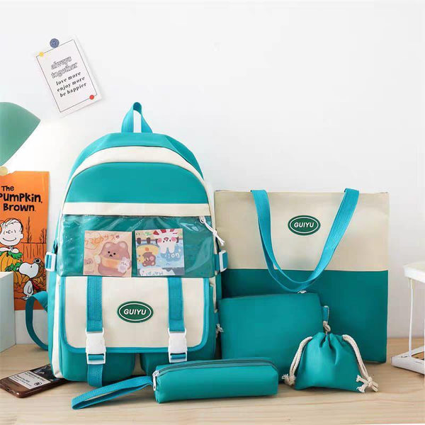 Sea Green & Off White - Backpack Set Of 5