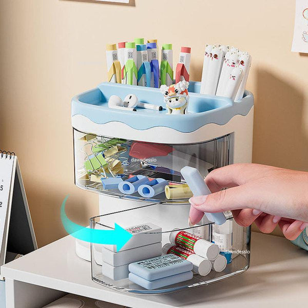 Blue Mini Stationery 2 Drawer - Desk Organizer