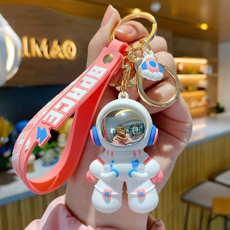 Space Astronaut Peach Pink - Gold Key Ring