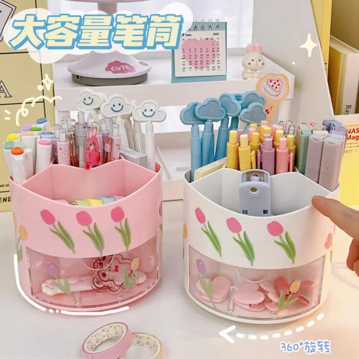 Rotary Pink - Stationery Organizer &amp; Makeup Brushes Holder