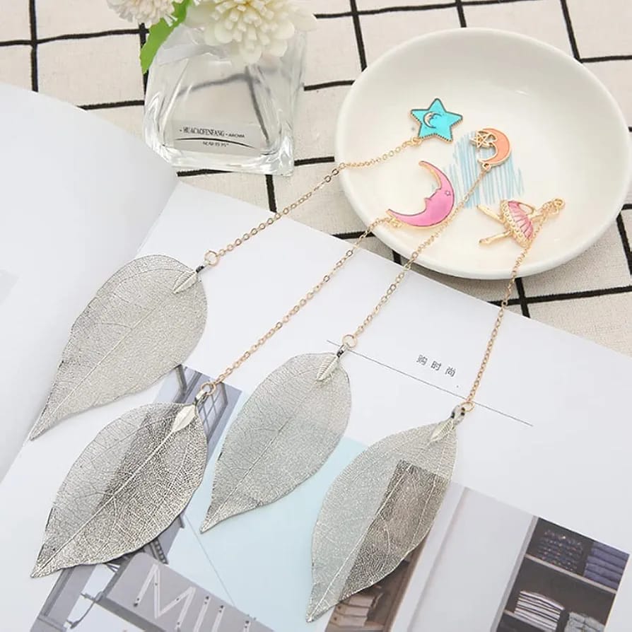 Silver Leaf &amp; Star Charms -  Bookmark