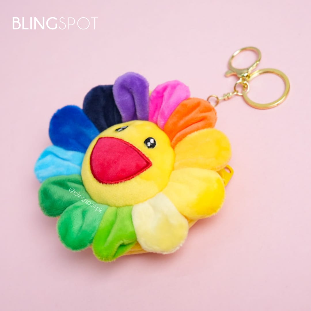 Smiley Rainbow Sunflower - Key Ring Coin Pouch