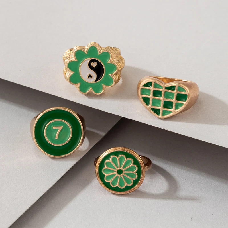 Green Enameled Gold - Rings Set