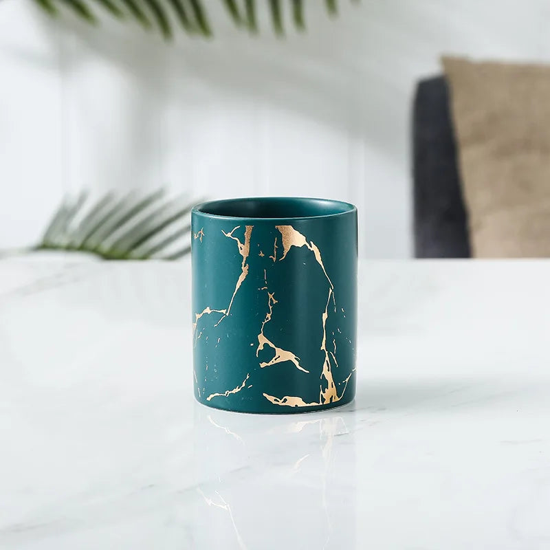 Gold Foil Marbled Ceramic Green - Planter