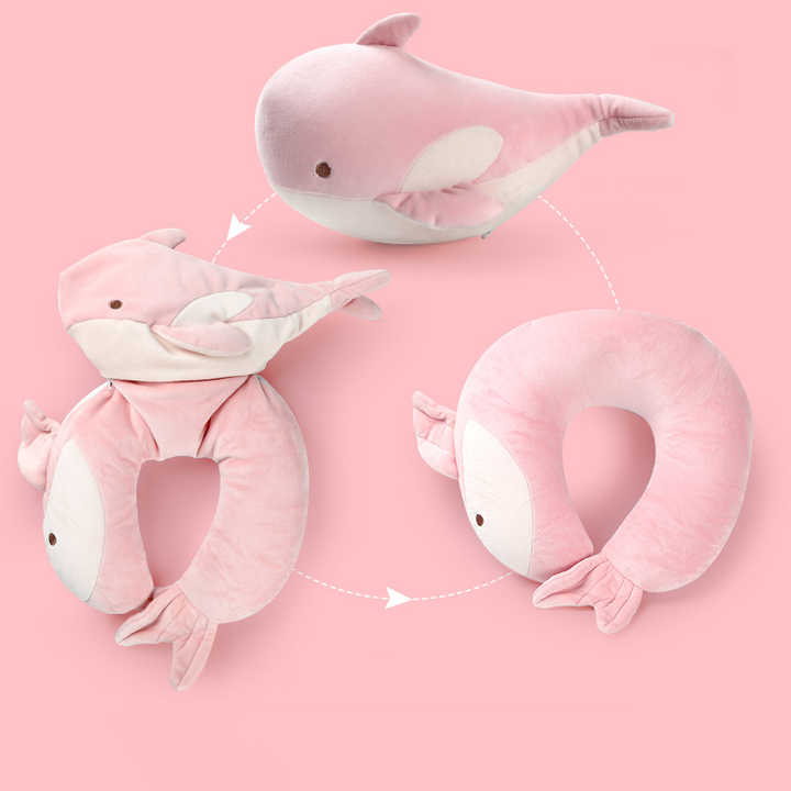 Pink Whale Fish & U Shape Neck Pillow  - Plushie Soft Toy ( 2 in 1 )