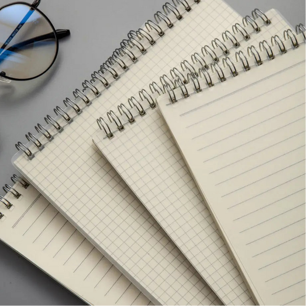 Grid & Lined Pages - Spiral  Silver Rings Notepad A7/A6/A5/B5